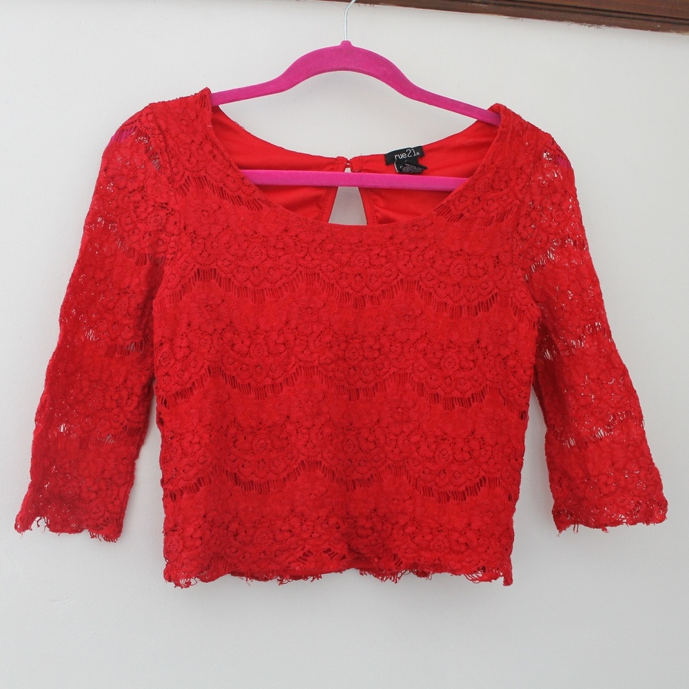 Rue21 Lace Formal Dress Crop Top Loop Back-Size XS